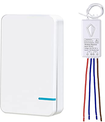Thinkbee Wireless Light Switch Kit, No Wiring Mini Remote Switch, No WiFi Needed, Outdoor 1969ft Indoor 328ft Remote Control Lighting Fixture for Led Light, Ceiling Lights and Lamps, Waterproof