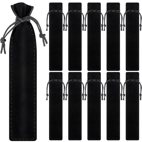 WFPLUS 50 Pieces Velvet Pen Pouch with Drawstring Pencil Sleeve Holders Pen Bag Case Pens Protective for Student Adult Office Business Supplies Gifts (Black)