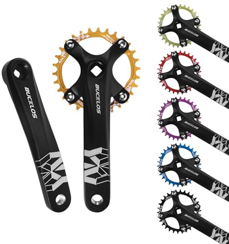 BUCKLOS 104 BCD 30T Mountain Bike Single Speed Crankset，170mm Square Taper Crankset with Narrow Wide Teeth Round Chainring（Six Color）,Bicycle Crank Arm Set