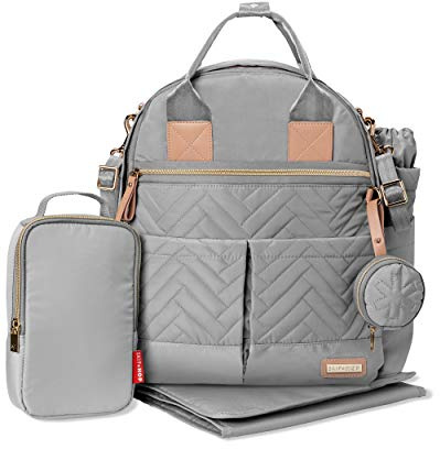 Skip Hop Diaper Bag Backpack: Suite 6-in-1 Diaper Backpack Set, Multi-Function Baby Travel Bag with Changing Pad, Stroller Straps, Bottle Bag and Pacifier Pocket, Dove Grey