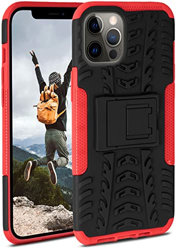 ONEFLOW Tankväska kompatibelt med Apple iPhone 12 Pro Max – stötsäkert utomhusskal, mobiltelefonskal med stativ, kamera- och skärmskydd, mobiltelefon hårt fodral pansarfodral, Vulcano – röd