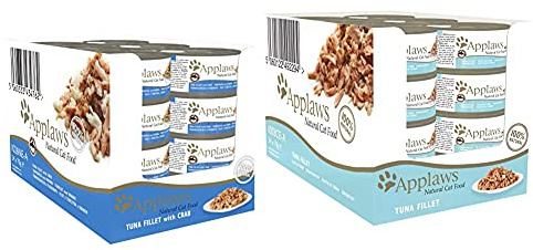 Applaws 100% Natural Wet Cat Food, Tuna with Crab, 70g (Pack of 24) & 100% Natural Wet Cat Food 70g Tuna Fillet 24 x 70g Tins