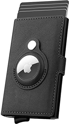 AirTag Portafoglio da uomo con porta carte in pelle e blocco RFID, nero, nero