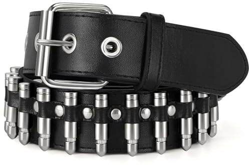 SUOSDEY Black Studded Belt,Y2K Silver Metal Grommet Belt for Men Women Punk Rock Style for Jeans Pants (A-black, 32-38)