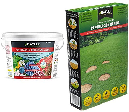 Semillas Batlle Fert. Universal Azul Cubo 6kg + - Césped Repoblación Rápida - 1kg