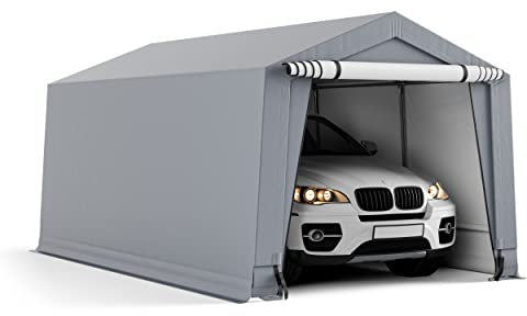 COSTWAY Tente Garage Carport Portable en Acier 290 x 490 cm, Abri Voiture Étanche Grand Auvent avec Portes, Poutres Triangulaires, Toutes Saisons pour SUV, Bateau, Cargaison