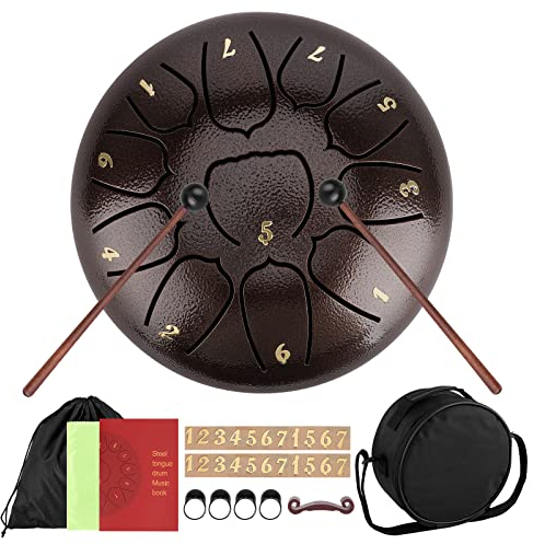 DICLLY Tambor de Lengüeta de Acero de 6 Pulgadas y 11 Tonos, Hendidura Tongue Drum Instrumento de Percusión Handpan con Bastones y Bolsa de Viaje para Yoga,Meditación,Alivia el Estrés