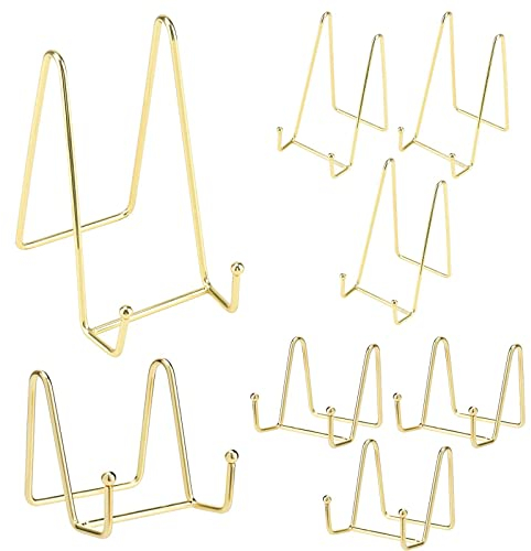 JEUIHAU 8 Pack Metal Picture Stand Easel, 3 Inches and 6 Inches Gold Iron Easel Plate Holder, Decorative Picture Frame Stand Support for Picture, Plate, Cookbook, Artwork