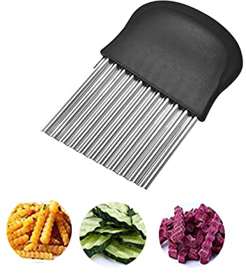 LMOGWL coltello di restringimento delle patate, coltello da taglio ad onda, coltello da taglio a chip di patate in acciaio inossidabile, usato per carote, frutta, patate dolci, verdure, burro (nero)