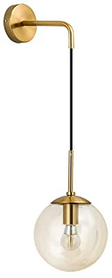 EKSED-Wandleuchte Innen Glas - Wandlampe mit Gold Metall Fassung & E27 Sockel für Schlafzimmer, Wohnzimmer, Flur (Bernstein, 15cm)