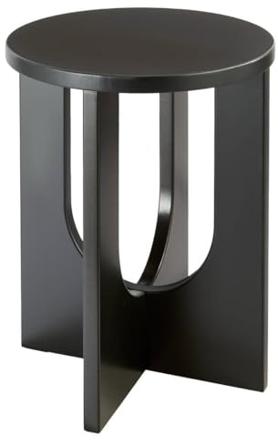Atmosphera - Table d'Appoint Bloom Noir - D 40 x H 50,5 cm, Piètement Croisé - pour Salon, Chambre, Bout de Canapé