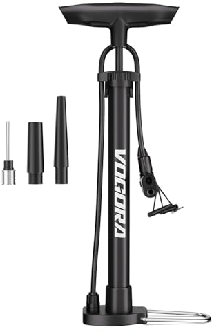 VOGORA Fahrradpumpe mit Presta- & Schrader-Ventilen, Luftpumpe Fahrrad für alle Fahrräder, Fußpumpe für Autoreifen, Straßen- und Mountainbikes & Bälle.
