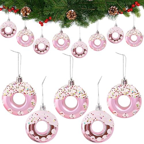 DAHI 8X Caramelle Decorazioni per Albero di Natale Rosa, Palline a forma di Ciambella, con Glitter, Caramelle Natalizie Decorazioni, Palline di Natale (Rosa)
