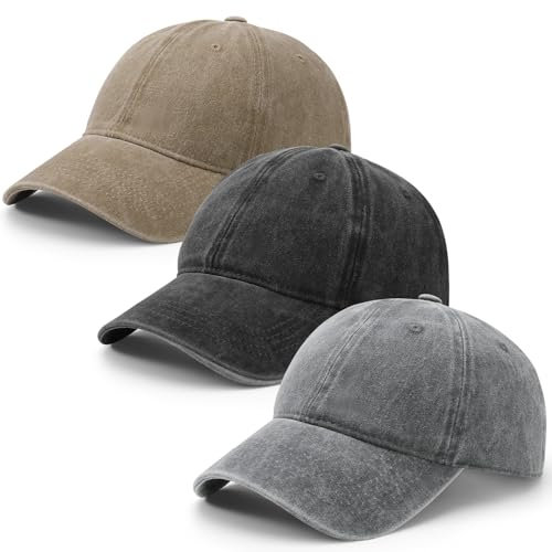 Utensilsto 3 Stück Baseballkappe für Herren und Damen, Verstellbar Baumwolle Baseball Cap Vintage Unisex Basecap Sonnenhut Sportkappe für Outdoor Sport Leisure Reisen, Schwarz, Hellgrau, Khaki