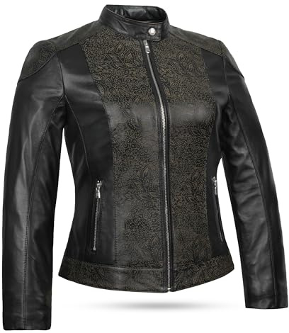 Leatherick Veste en cuir noir pour femme en cuir d’agneau – Coupe ajustée, cuir nappa souple, doublure en satin, détails de fermeture éclair argentés & poches pratiques