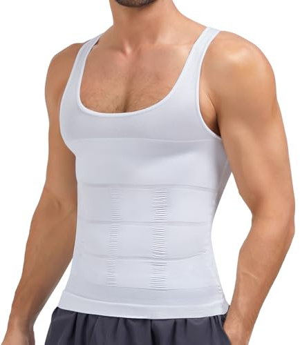 Ellareese Shapewear Tank Top Tummy Control Shaper Waist Trainer Shirt Slimming Vest Compression Vests for Men UK White