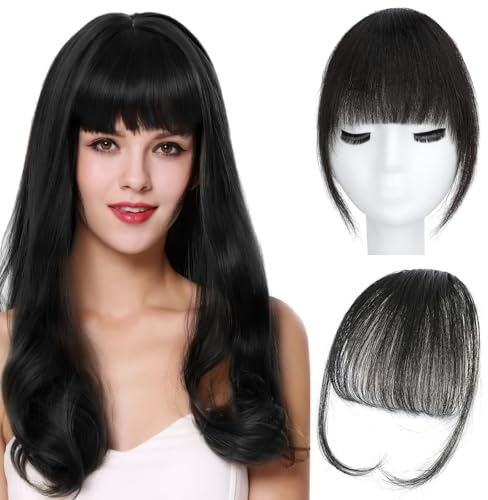 Flequillo Postizo Pelo Natural, 1 Piezas Clip In Bangs Natural Hair, Extension Pelo Clip para Mujeres Uso Diario (Negro)