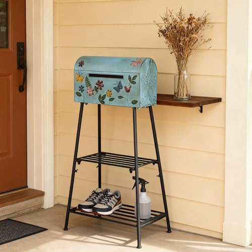 Mailboxes for Outside with Stand,Metal Mailbox and Stand Combination - Decorative Mailbox for Parcels, Envelopes & Garden Storage