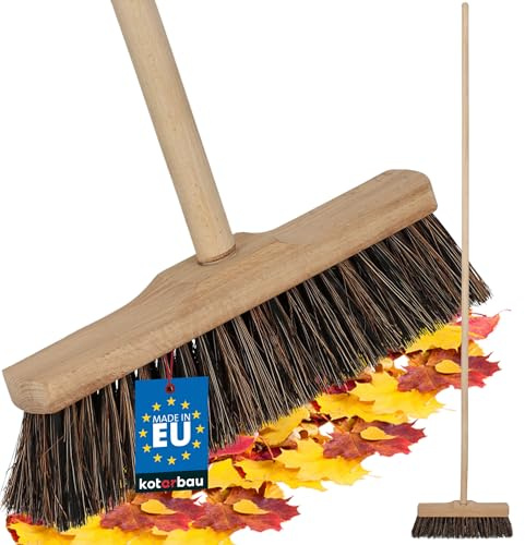 KOTARBAU® Escoba - 27cm - Marrón - Cepillo Barrendero - Escobón - Escoba Dura - Cepillo Terraza - con Mango de Madera - para Interior y Exterior - Madera De Haya