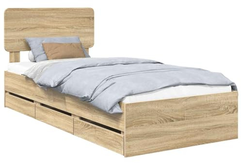 vidaXL Bettrahmen Sonoma-Eiche 100 x 200 cm Ingenieurs Holz, Modernes Bettgestell, rechteckiges Design, Holz mit Stauraum, praktisches Möbelstück, Schlichter Stil