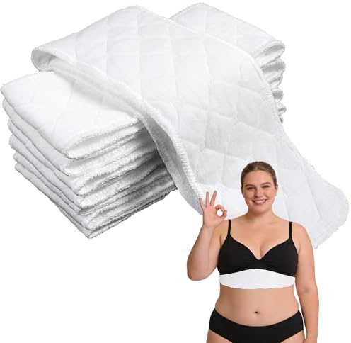 CIATBYYJ 12Pcs Cotton Bra Liners for Sweat Absorption, 3 Layer Reusable Washable Under Breast Sweat Pads for Women, Sweating Rash Boob Sweats Liner Cotton Pads (46x8Cm)