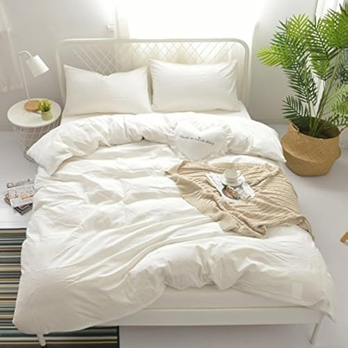 Rural Dandelion 100% Washed Cotton Duvet Cover Bedding Set, Healthy,Luxurious, Comfortable, Breathable, Soft and Extremely Durable, Queen, Off White