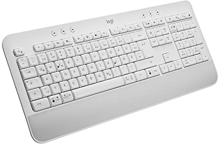 Logitech Signature K650 Comfort kabellose Tastatur mit Handballenauflage, BLE Bluetooth/Logi Bolt USB-Empfänger, Soft-Touch-Tastatur, Numpad, PC/Windows/Mac, Deutsches QWERTZ - Weiß