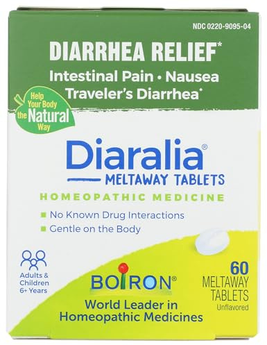 Boiron Diaralia Tablets for Diarrhea Relief, Gas, Bloating, Intestinal Pain, and Travler's Diarrhea - 60 Count