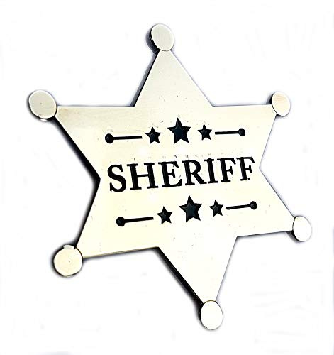 Mainly Metal ™ Stiftbricka super storlek sheriff stjärna fin utklädnad cosplay (60 mm kromad yta) Sherrif