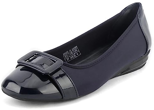 Greatonu Mujer Casual Clásico Cerrado Plaza Toe Wedge Bailarinas, Azul Marino, 38 EU