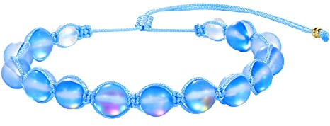 KELITCH Mondsteinperlen Armbänder Bunte Seil Mond-Stein Perlen Armbänder Handgefertigte Geflochtene Modeschmuck für Frauen (Hellblau 23R)
