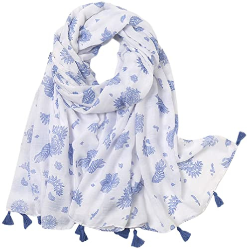 MAIRY Scarf Gifts for Women Women's Scarves & Wraps Cotton Linen Evening Shawls Light Blue Fashion Floral Scarfs for Girls Gifts 249