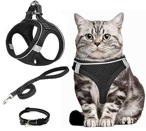 Arnes Gato Antiescape, Arnés para Gato Ajustable con Correa, Ajustable con Reflectantes de Tela de Malla Suave y Transpirable para Caminar,Entrenar(S)