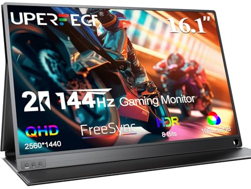 UPERFECT 144Hz Portable Monitor 16.1 Inch Gaming Monitor 2K 2560x1440 Support Freesync, IPS Display, 100% sRGB Matte Monitor with Mini HDMI/Type-C Port, Second Monitor for Laptop/PC/Mac/PS3/Phone
