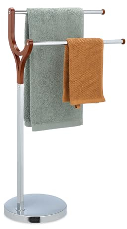 Relaxdays Portasciugamani a 2 Bracci, Piantana Autoportante da Bagno e Cucina, Porta Asciugamani in Acciaio Cromato