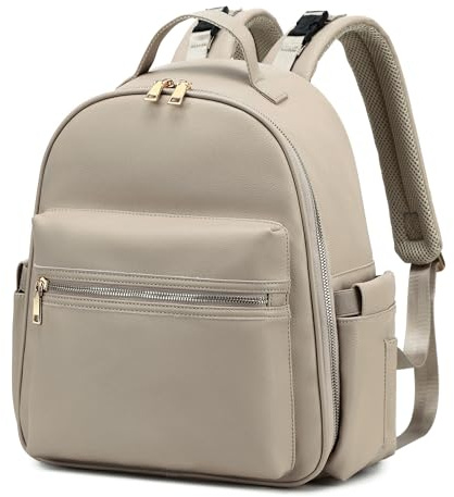 LORADI Diaper Backpack with Stroller Buckle, Insulated Pockets and Water-proof Pocket (Beige)