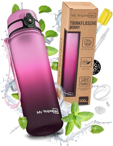 My Vesperbox® Trinkflasche Kinder [500ML] - Wasserflasche Kohlensäure Geeignet & Auslaufsicher - Water Bottle Kids - für Schule & Sport - Kinderflasche für Mädchen & Jungen - inkl. Ersatzdichtung