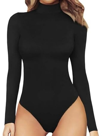 TANMESSO Tuta da donna classica a collo alto, a maniche lunghe, essenziale, Nero , XS