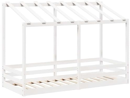 vidaXL Barnsäng med tak vit 75x190 cm massiv furu, barnsängstomme, juniorsängstomme, enkelsäng för barn, barnsängstomme, barnsäng, barnsäng i trä