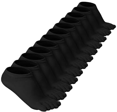 Bencailor 6/12/32Pairs Women Toe Socks Five Toe Cotton Socks Ankle Sock with Toes Separated for Women Men Athletic Running(6 Pairs,Black,5-9)