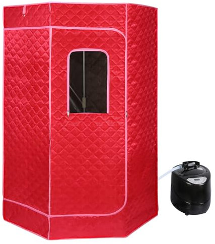 Supfine Mini sauna a vapore, sauna a casa con telecomando, cabina termica con timer e temperatura regolabile, sauna portatile (3 l, senza sgabello, rosso)