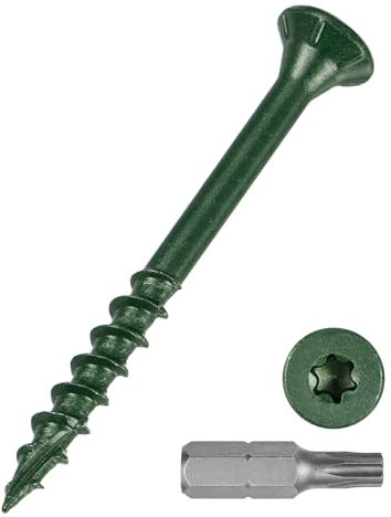 METALLIXITY Deck Screws (#8x2) 100Pcs, Carbon Steel Wood Screw Decking Screws Epoxy Coated with T25 Torx Drive Head - for Wood Fence, Table, Chairs, Green