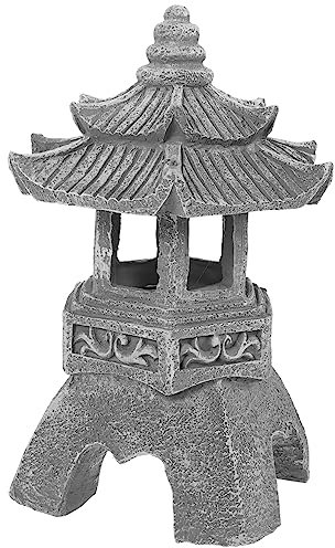 IMIKEYA Japanische Steinlaterne Gartendeko Pagode Solar Japanische Gartenlaterne Statue H 26 cm Innen Außen Harz Gartenlaterne Stein für Patio Terrasse Hof