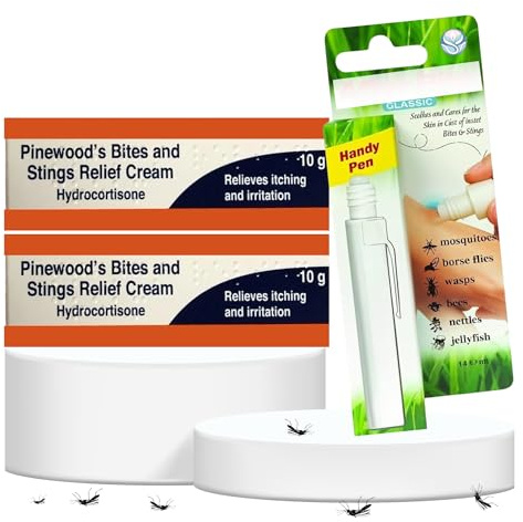 Pine Wood's Mosquito Bite & Sting Relief Kit – (2 x 10g) 1% Mosquito Cream + AfterBite 14ml Pen | Insect Repellent | Bite and Sting Cream | Skin Allergy Ointment | Outdoor Skin Soothing Relief