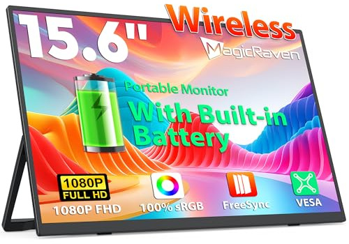 MAGICRAVEN Wireless Portable Monitor 15.6 8000mAh Battery, Laptop Screen Extender FHD 1080P IPS Portable Screen with Speakers/VESA, Second Screen for Laptop/PC/Phone/Games, Support AirPlay/Miracast