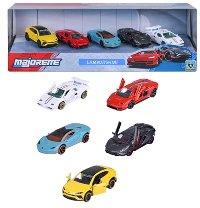 Majorette Set di 5 auto Lamborghini 7,5 cm scatola decorata collezione veicoli giocattolo in metallo pressofuso licenza ufficiale a partire da 3 anni (8502105001)