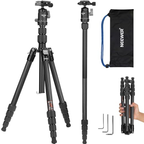 NEEWER Trípode Monopié Fibra Carbono Cámara,65 Ligero Compacto Portátil Viaje DSLR Video Tripode, 360° Rótula Placa QR Antideslizante Eje Central Invertido Patas Reversibles, Carga Máx 13,2lbs, TP39
