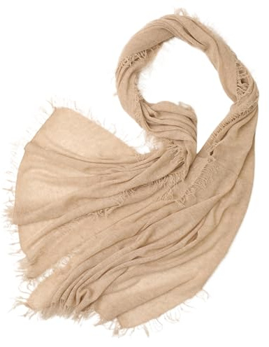 Prettystern Stola 200×70 cm in Cashmere 100% – Morbidissima, ultra-leggera e soffice come una nuvola, sciarpa elegante con frange per donna Beige