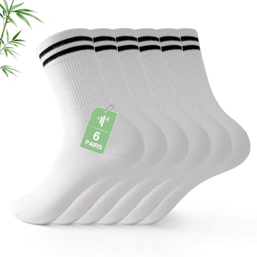 FALARY 6/12 Pairs Bamboo Fashion Sports Casual Crew Socks for Men & Women | Soft, Seamless, Breathable, Anti Blister, comfortable, Cool Feeling, Suitable for Skateboarding Tennis, Everyday Casual Wear