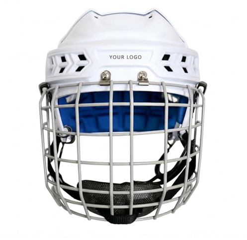 QSTDGVPW Headgear Youth Hockey Helmet featuring Impact Absorbing Shell Face Cage Guard Vented Design Adjustable Chin Strap suitable for ice hockey training match play rink games, L 57.5-60.5 Cm
